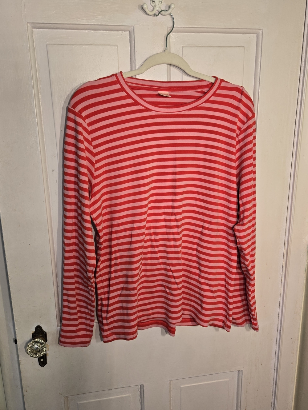Women’s Long-Sleeve Striped Tee - Pink & White Size S